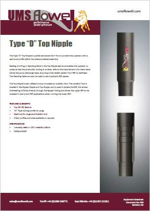 Type "D" Top Nipple Data Sheet